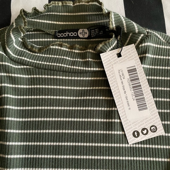 Boohoo Plus Lettuce Hem Stripe Rib T-Shirt - Picture 4 of 5